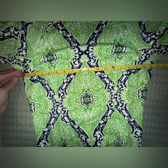 J Mclaughlin Green Blue White Modest Stretch Dress Swirls Paisley Size S. EUC - Picture 3 of 9